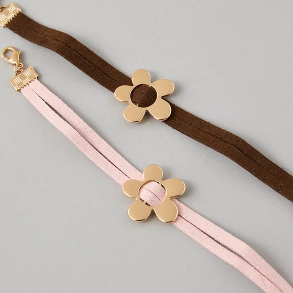 NWT American Eagle Outfitters Gold Resin Friendship Bracelet 2 pack Pink Brown - Picture 2 of 4